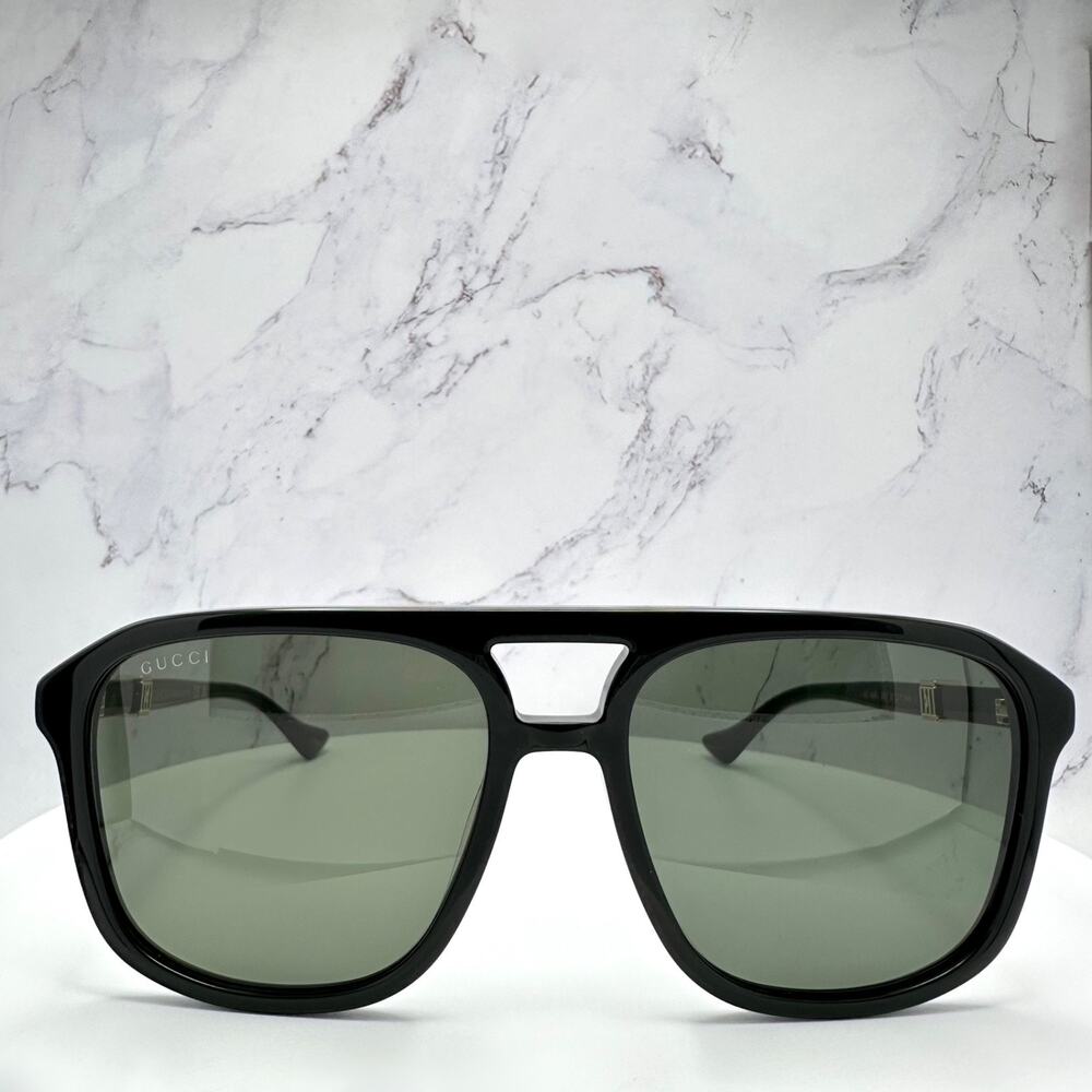 New GUCCI Sunglasses Black Aviator Pilot Gold Logo Metal Red Green Web Gucci - Picture 2 of 16